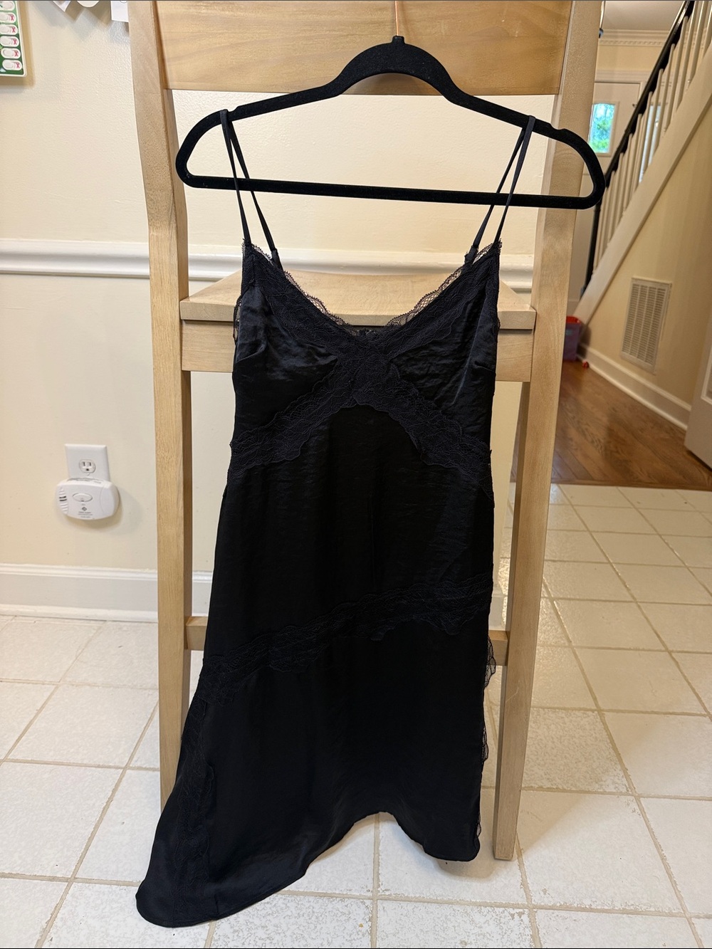 Silky Black Lace-Trim Chemise with Adjustable Straps